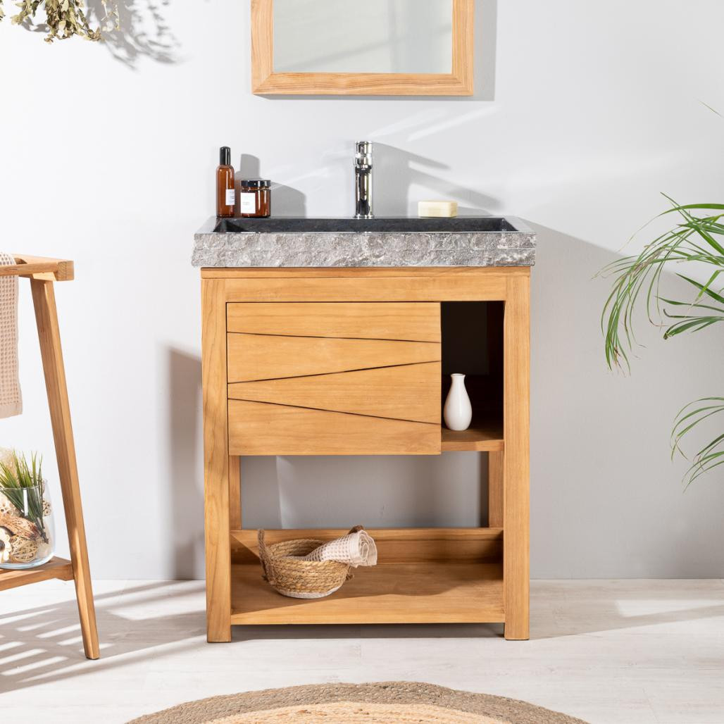 Meuble en teck massif Cosy 67cm + vasque noir Meuble en teck massif Cosy 67cm + vasque noir