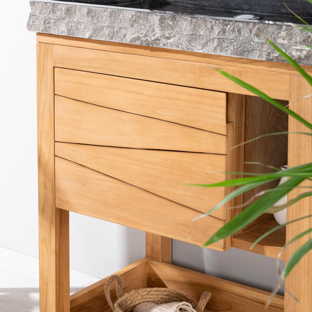Meuble en teck massif Cosy 67cm + vasque noir Meuble en teck massif Cosy 67cm + vasque noir