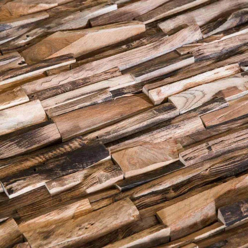 Parement en teck recyclé vieilli 20cm x50cm