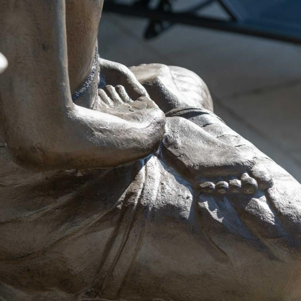 Statue jardin bouddha assis en fibre position offrande 105 cm brun