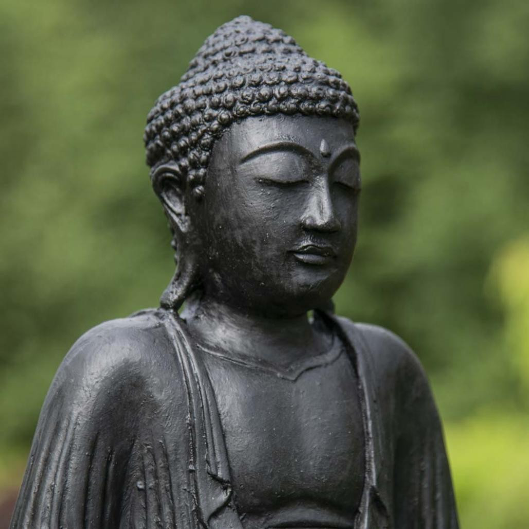 Statue bouddha assis position offrande noir 42 cm Statue bouddha assis position offrande noir 42 cm