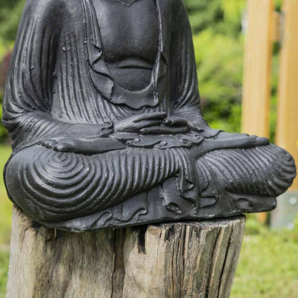 Statue bouddha assis position offrande noir 42 cm Statue bouddha assis position offrande noir 42 cm