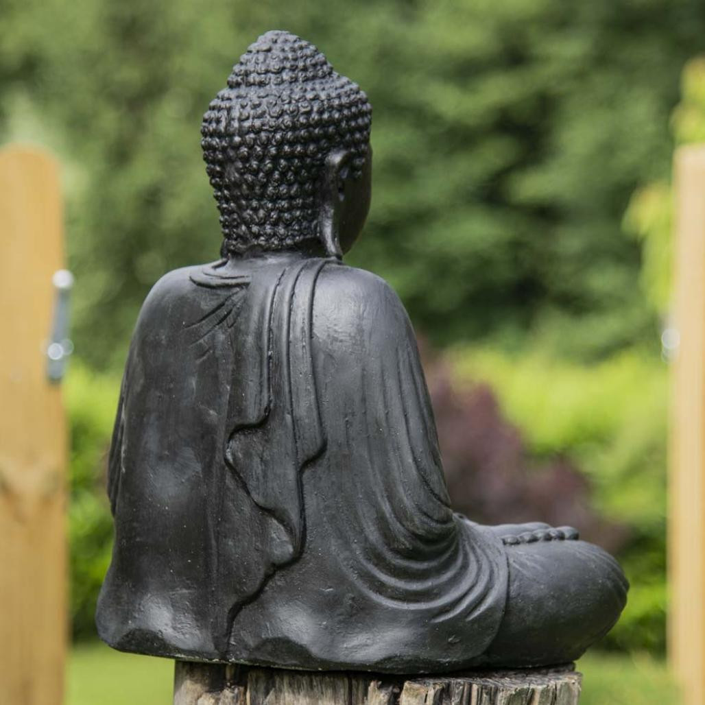 Statue bouddha assis position offrande noir 42 cm Statue bouddha assis position offrande noir 42 cm