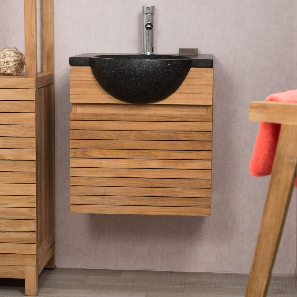 Meuble avec vasque de salle de bain en teck 50 Contemporain noir