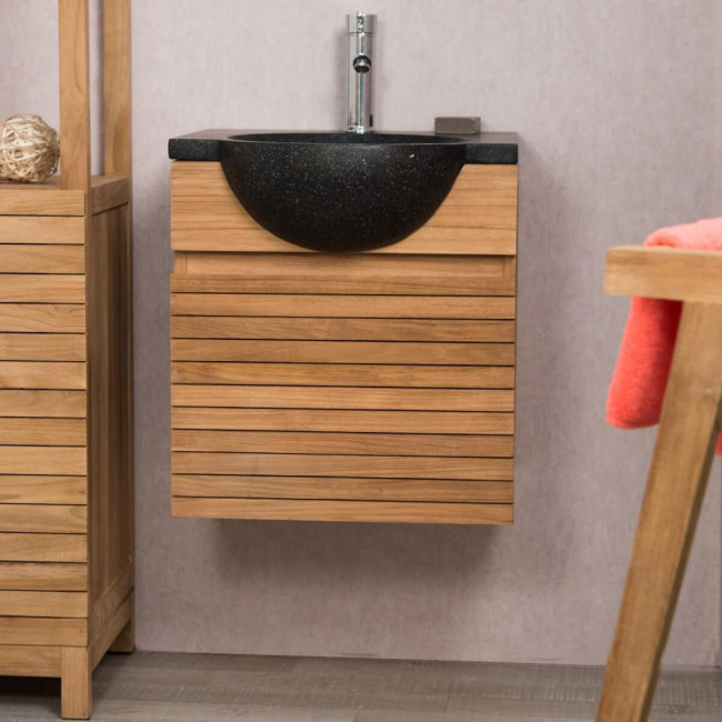 Meuble avec vasque de salle de bain en teck 50 Contemporain noir