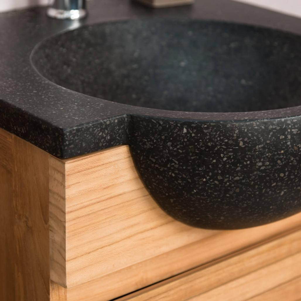Meuble avec vasque de salle de bain en teck 50 Contemporain noir Meuble avec vasque de salle de bain en teck 50 Contemporain noir