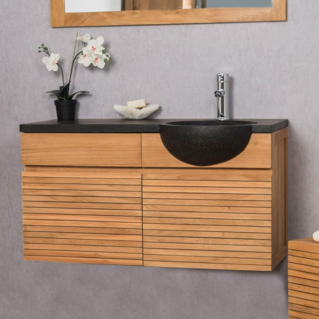 Meuble salle de bain suspendu avec vasque teck 100 Contemporain noir