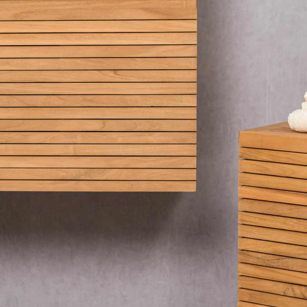 Meuble salle de bain suspendu avec vasque teck 100 Contemporain noir Meuble salle de bain suspendu avec vasque teck 100 Contemporain noir