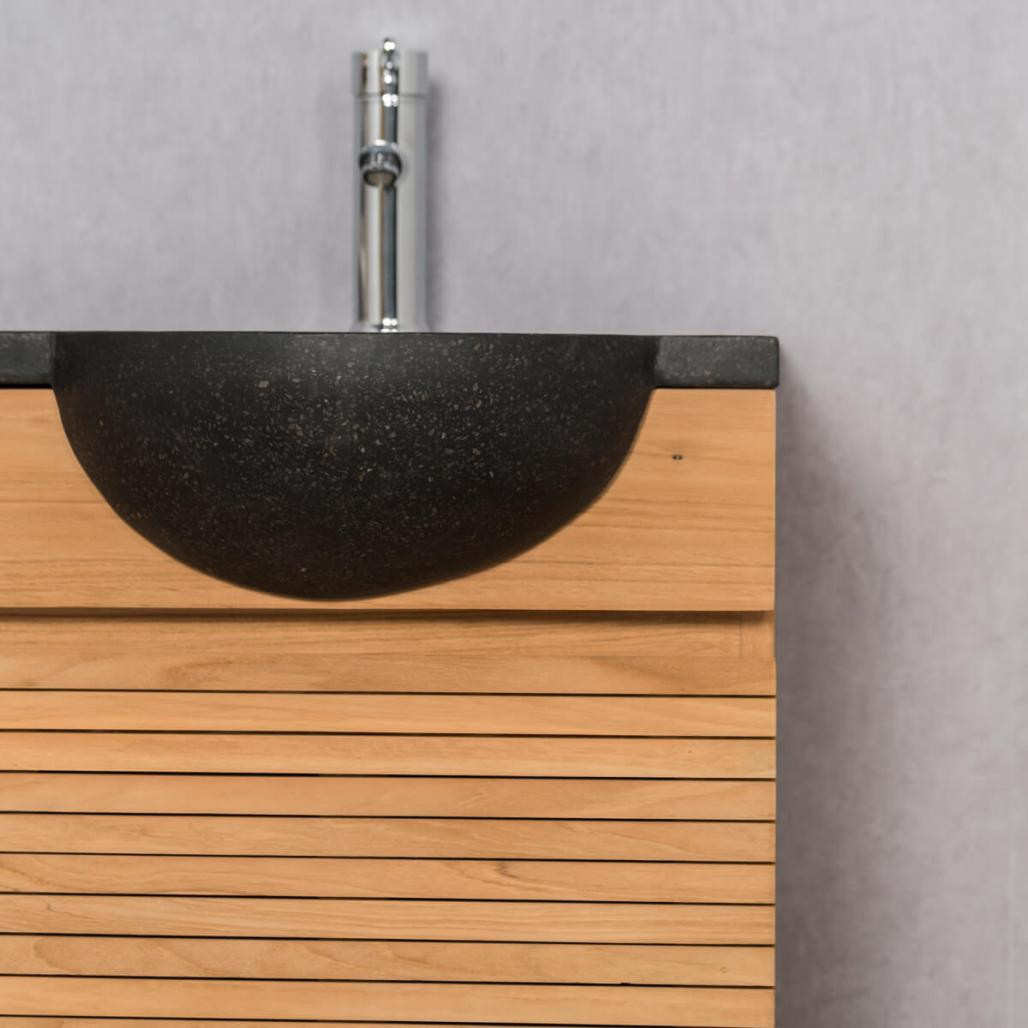 Meuble salle de bain suspendu avec vasque teck 100 Contemporain noir Meuble salle de bain suspendu avec vasque teck 100 Contemporain noir