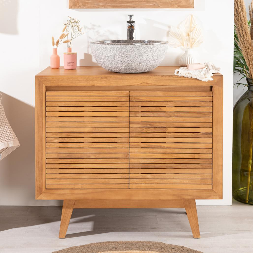 Meuble salle de bain en teck Vintage 90