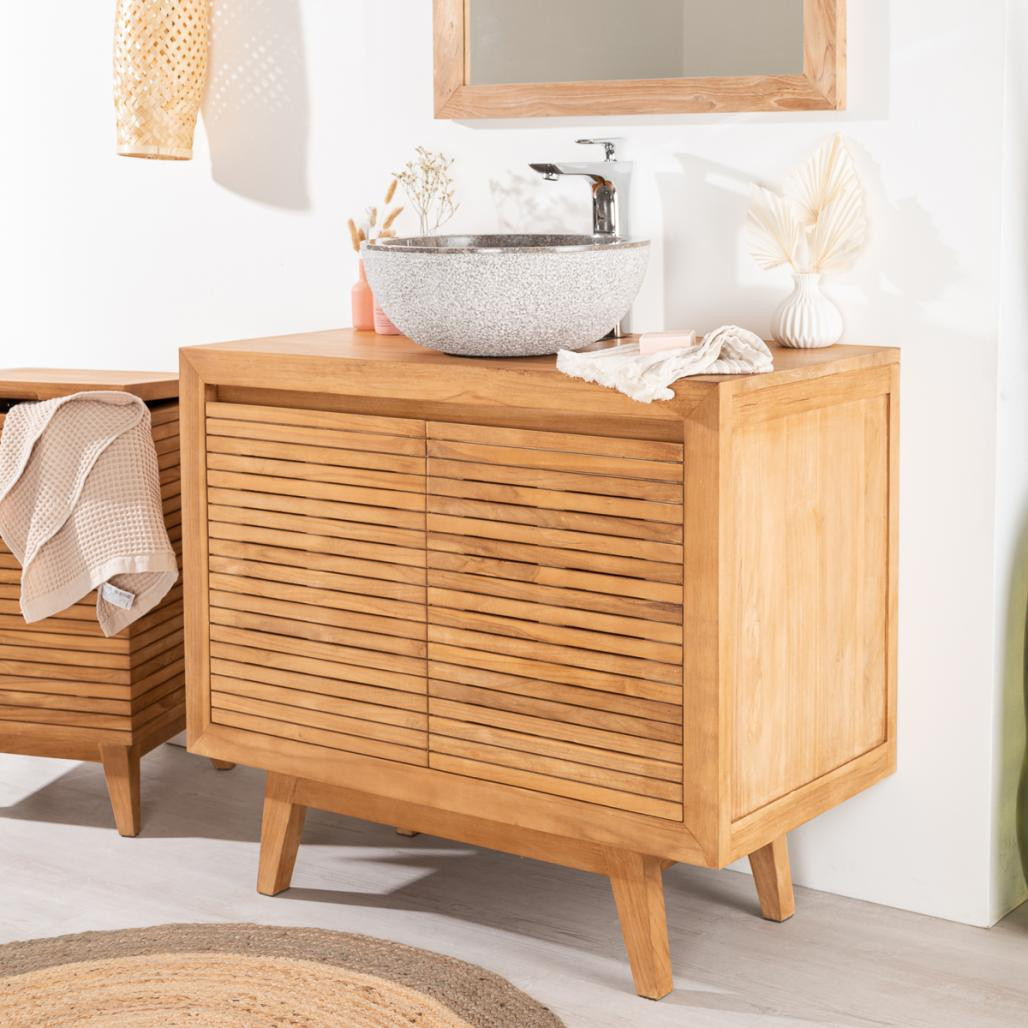 Meuble salle de bain en teck Vintage 90