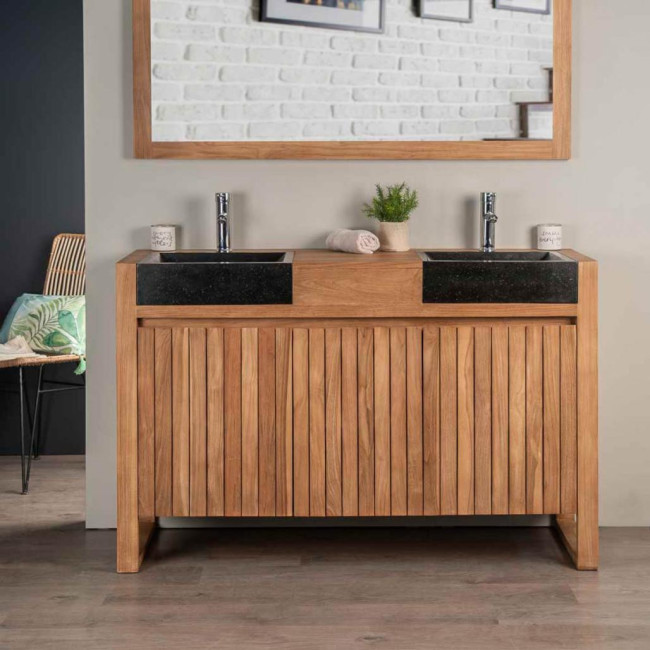 Meuble en teck et vasques de salle de bain Luxe 140 noir