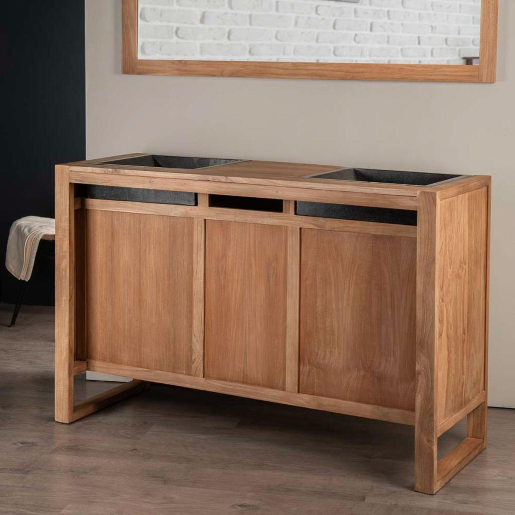 Meuble en teck et vasques de salle de bain Luxe 140 noir Meuble en teck et vasques de salle de bain Luxe 140 noir