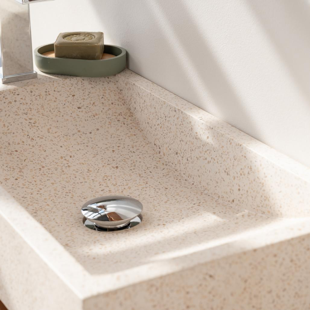 Lave main et meuble suspendu en teck Luxe 60 crème Lave main et meuble suspendu en teck Luxe 60 crème