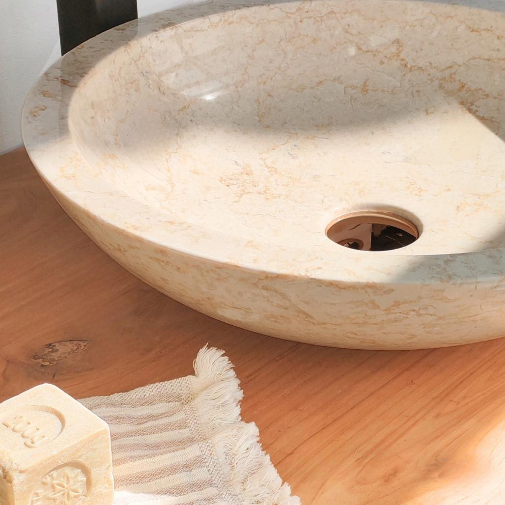 Vasque ronde Barcelone en marbre à poser colori crème - diametre 45