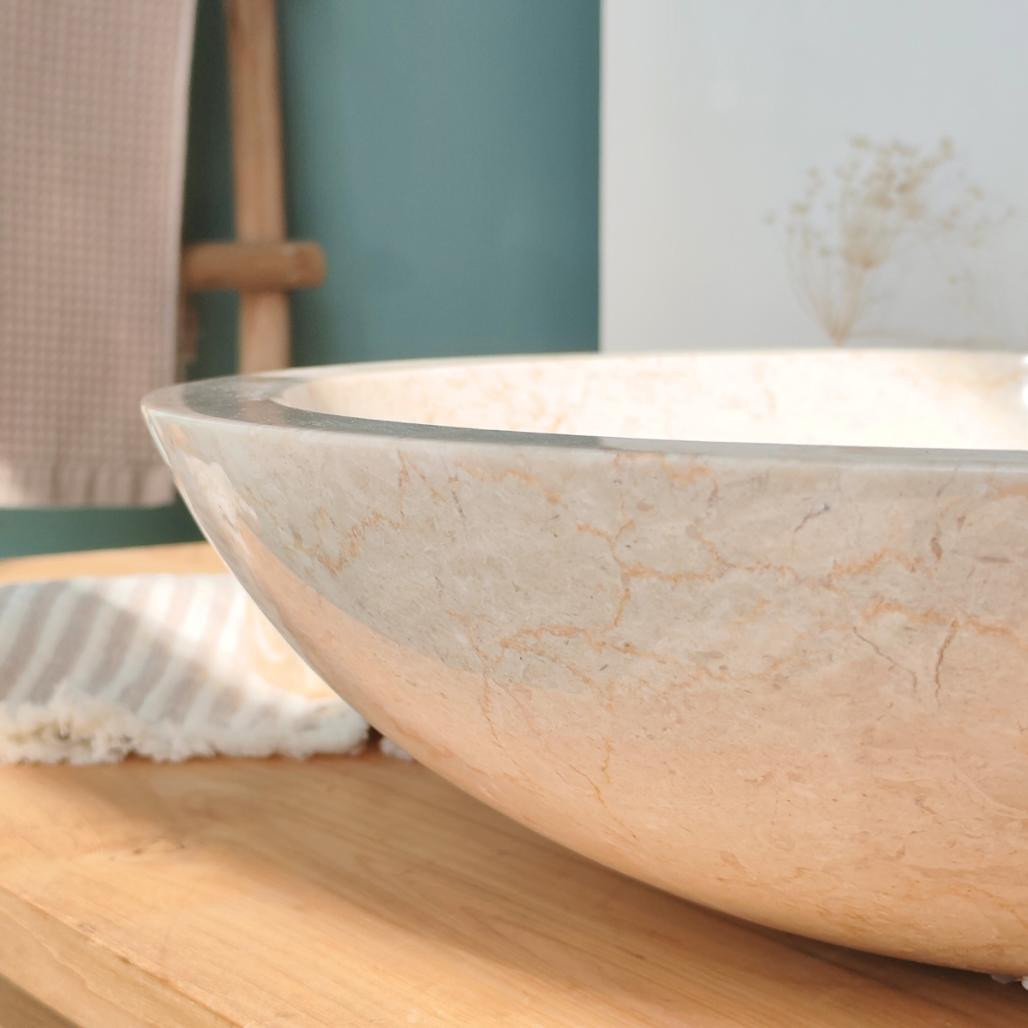 Vasque ronde Barcelone en marbre à poser colori crème - diametre 45