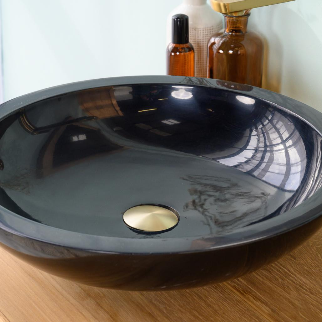 Vasque ronde Barcelone à poser en marbre de couleur noir - diamètre 45 cm