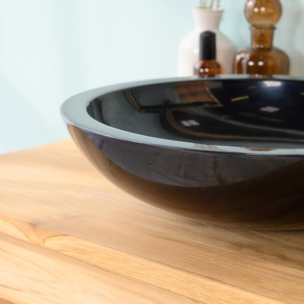 Vasque ronde Barcelone à poser en marbre de couleur noir - diamètre 45 cm