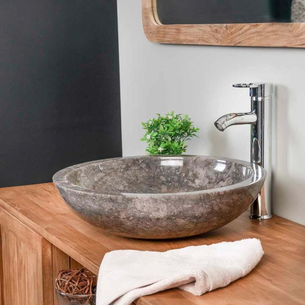 Vasque ronde Barcelone à poser en marbre de couleur gris - diamètre 45 cm Vasque ronde Barcelone à poser en marbre de couleur gris - diamètre 45 cm