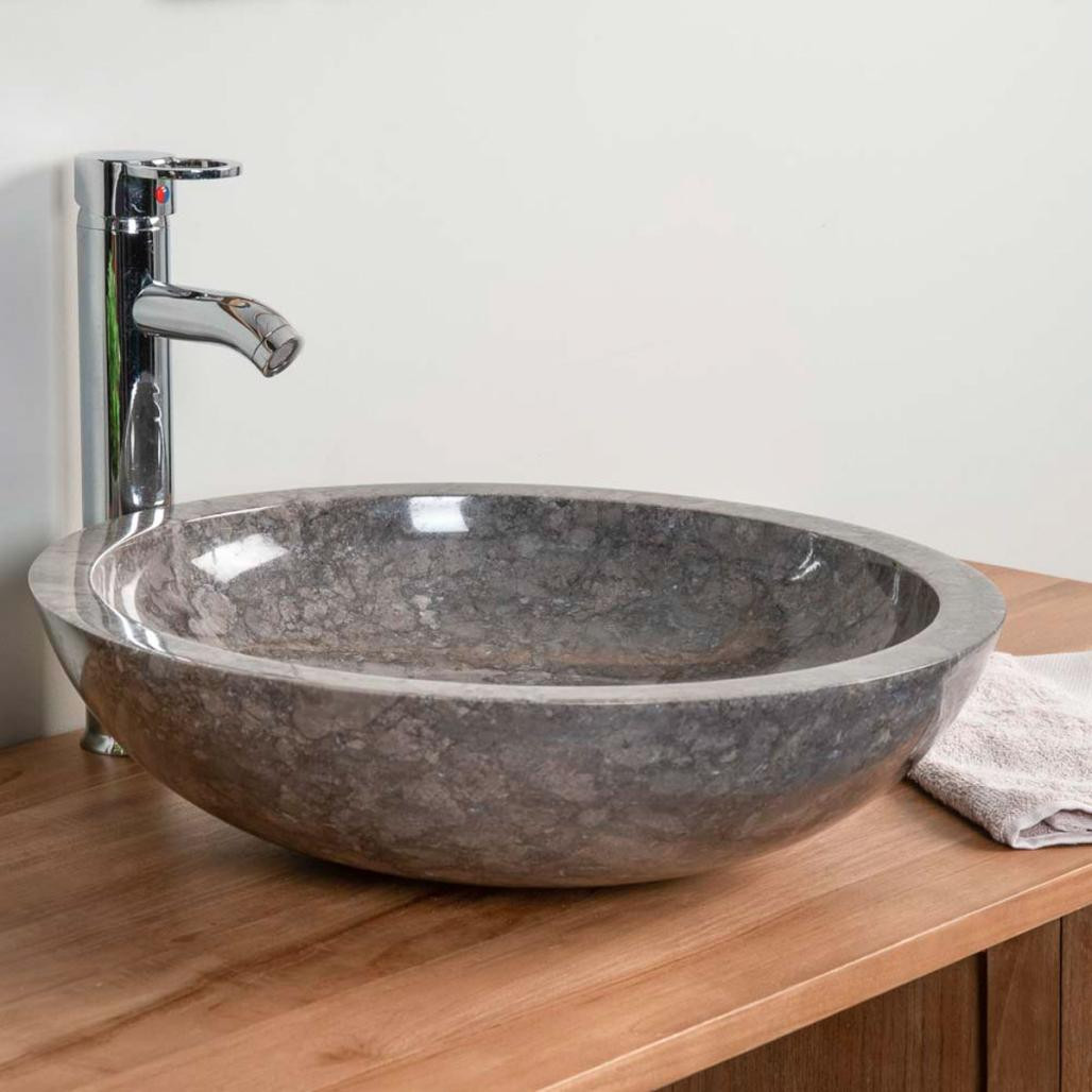 Vasque ronde Barcelone à poser en marbre de couleur gris - diamètre 45 cm Vasque ronde Barcelone à poser en marbre de couleur gris - diamètre 45 cm