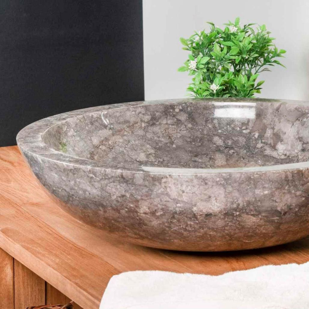 Vasque ronde Barcelone à poser en marbre de couleur gris - diamètre 45 cm Vasque ronde Barcelone à poser en marbre de couleur gris - diamètre 45 cm