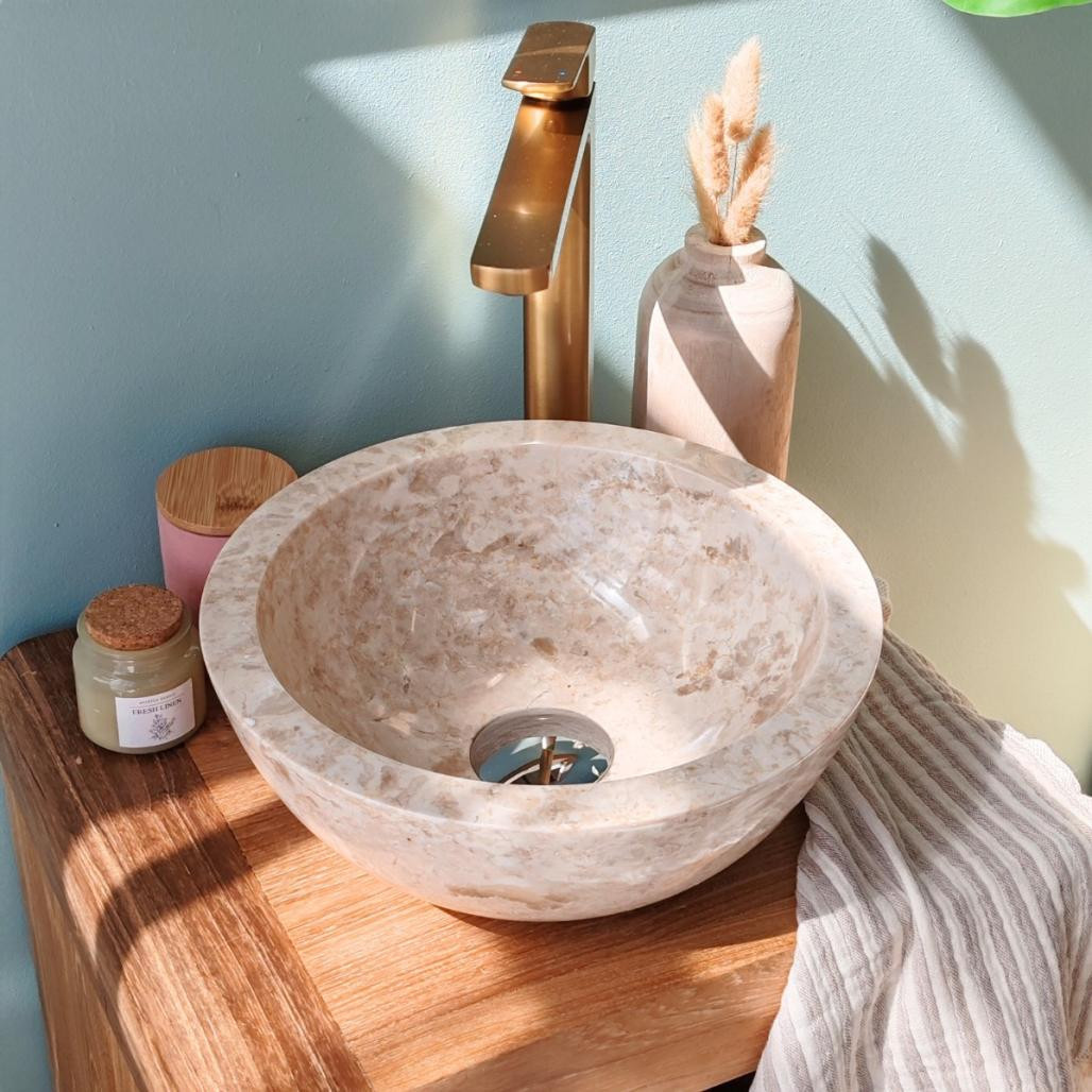 Vasque Barcelone en marbre à poser crème 30 cm