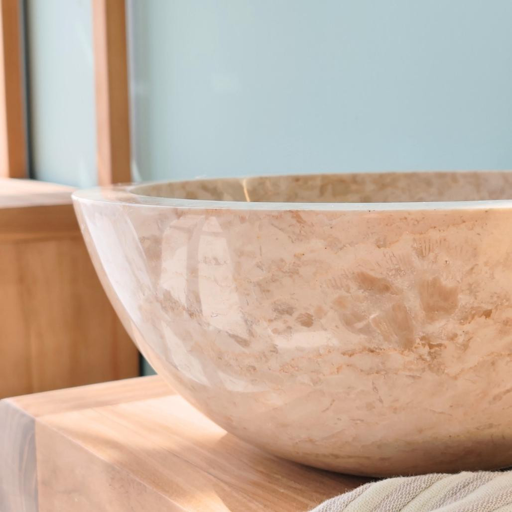 Vasque Barcelone en marbre à poser crème 30 cm