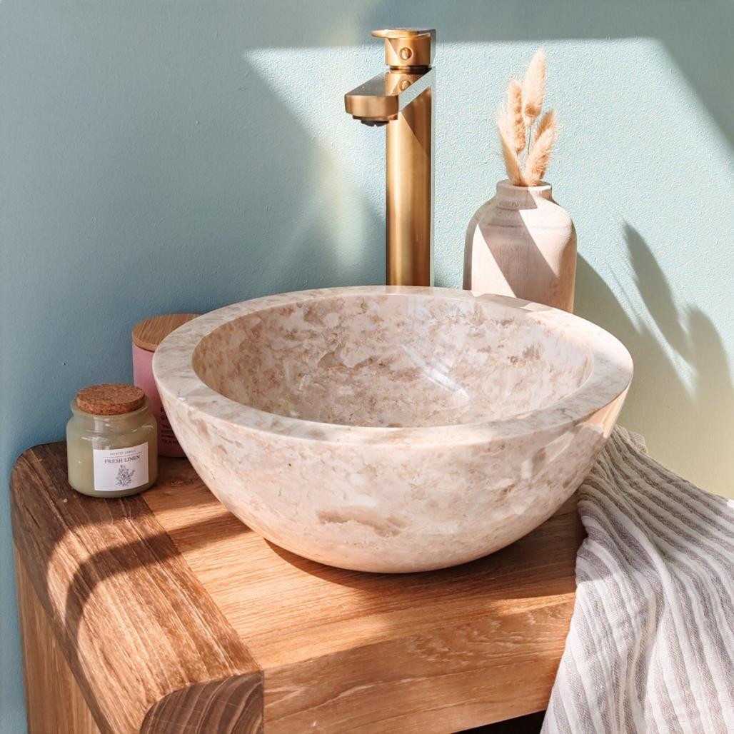 Vasque Barcelone en marbre à poser crème 30 cm