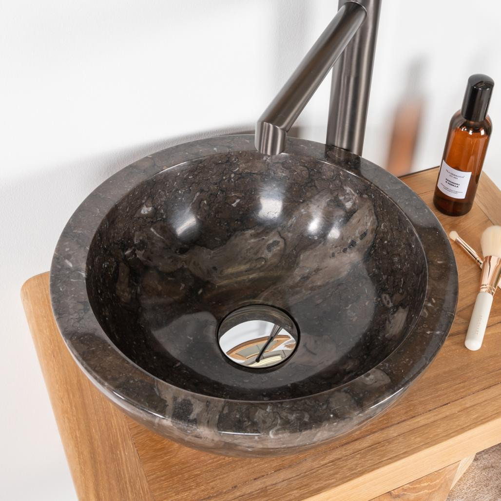 Vasque ronde Barcelone à poser en marbre de couleur noir - diamètre 30 cm Vasque ronde Barcelone à poser en marbre de couleur noir - diamètre 30 cm
