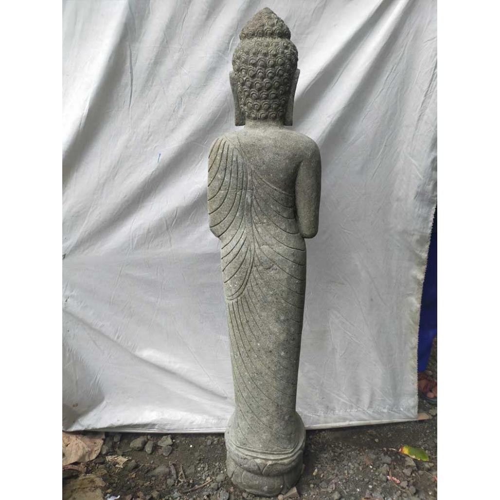 Statue en pierre volcanique bouddha debout position prière 1,50 m