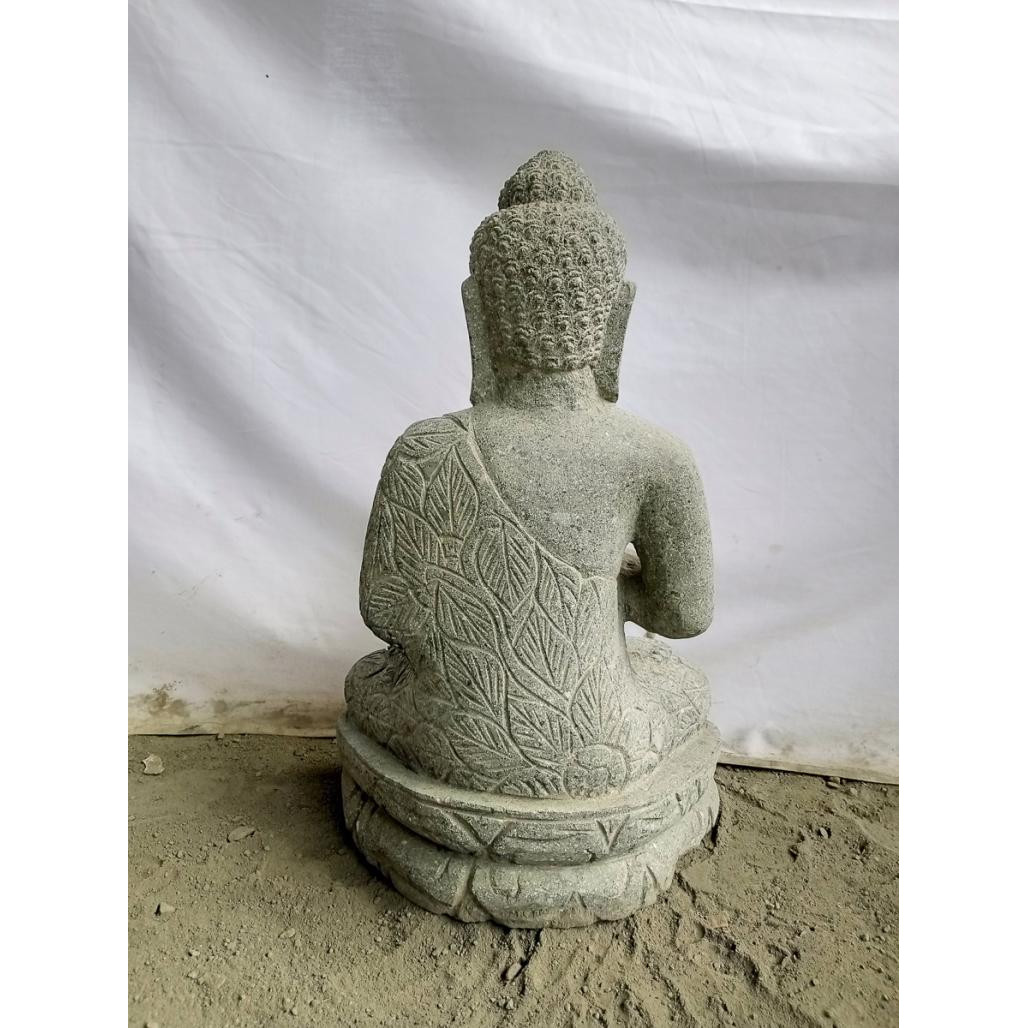 Statue zen bouddha assis pierre volcanique position prière 50 cm
