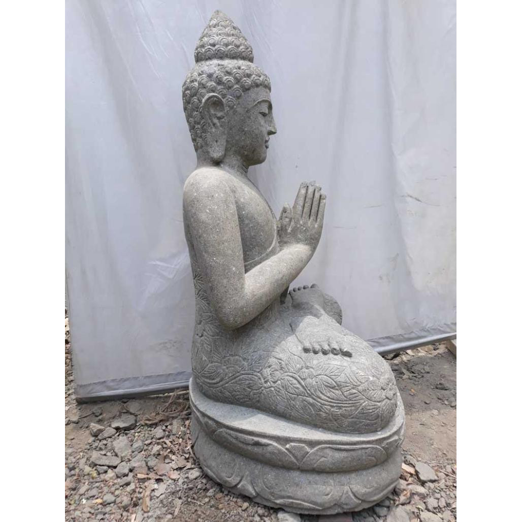 Statue jardin zen bouddha pierre volcanique position prière 120 cm Statue jardin zen bouddha pierre volcanique position prière 120 cm