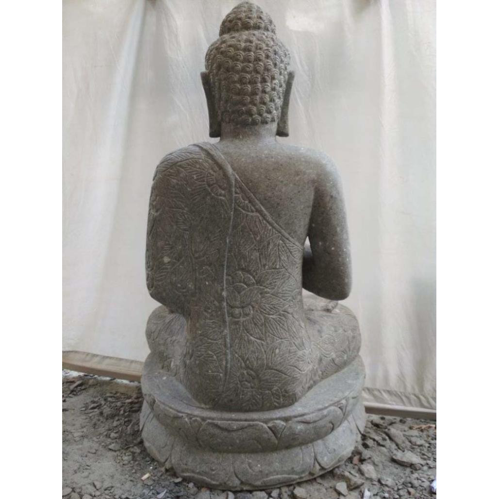 Statue jardin zen bouddha pierre volcanique position prière 120 cm Statue jardin zen bouddha pierre volcanique position prière 120 cm
