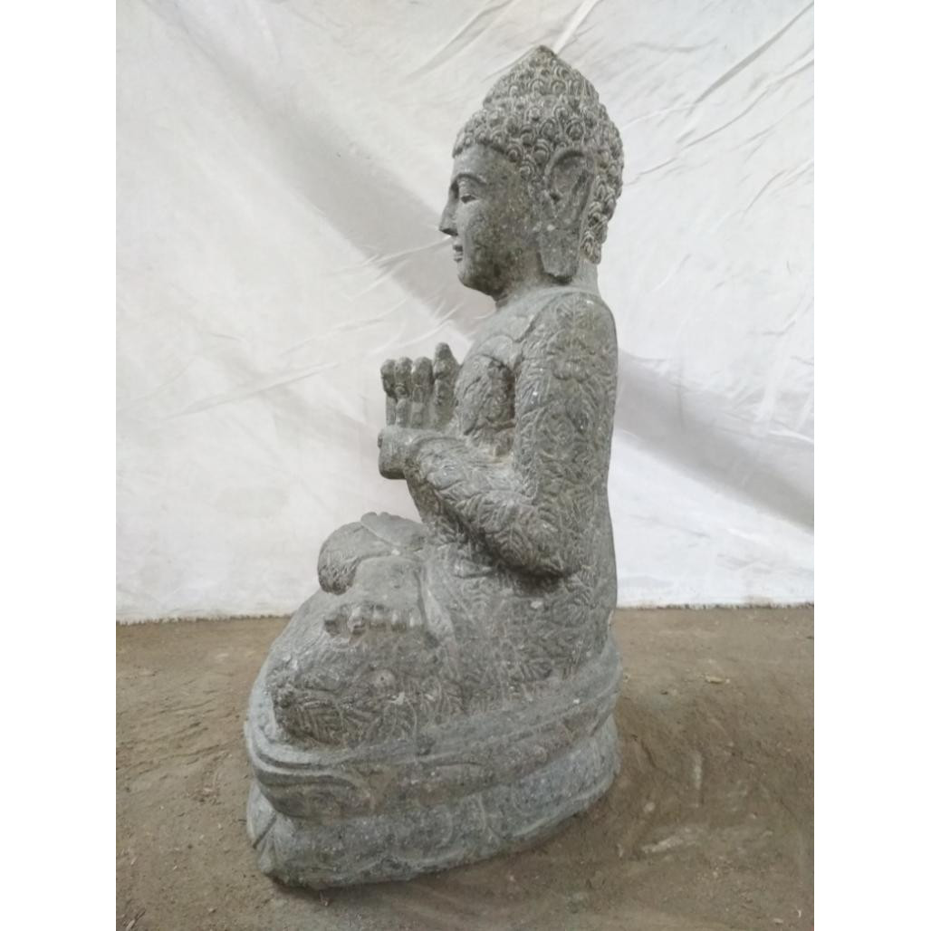 Statue jardin bouddha assis pierre volcanique position chakra 50 cm