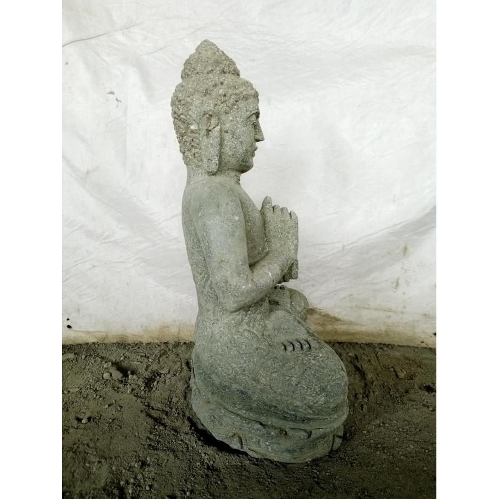 Statue jardin bouddha assis pierre volcanique position chakra 50 cm