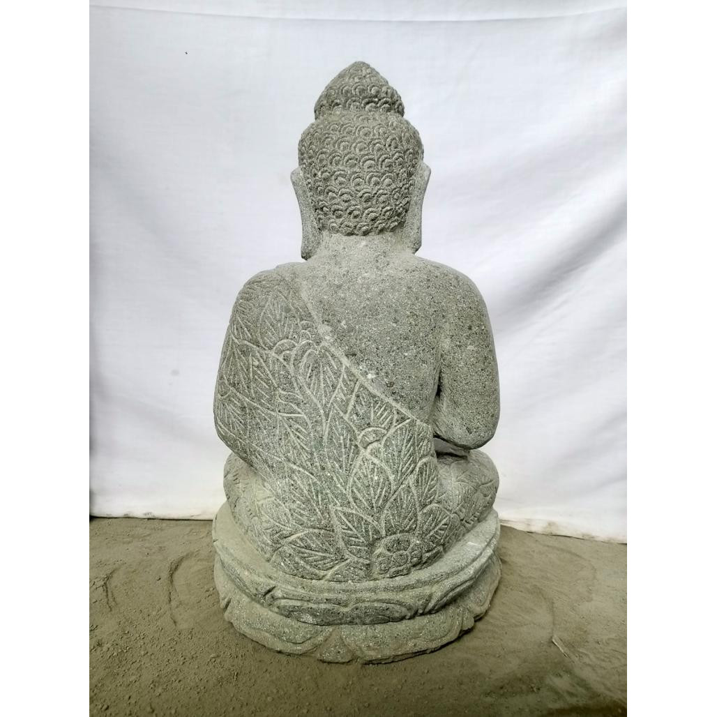 Statue jardin bouddha assis pierre volcanique position chakra 50 cm