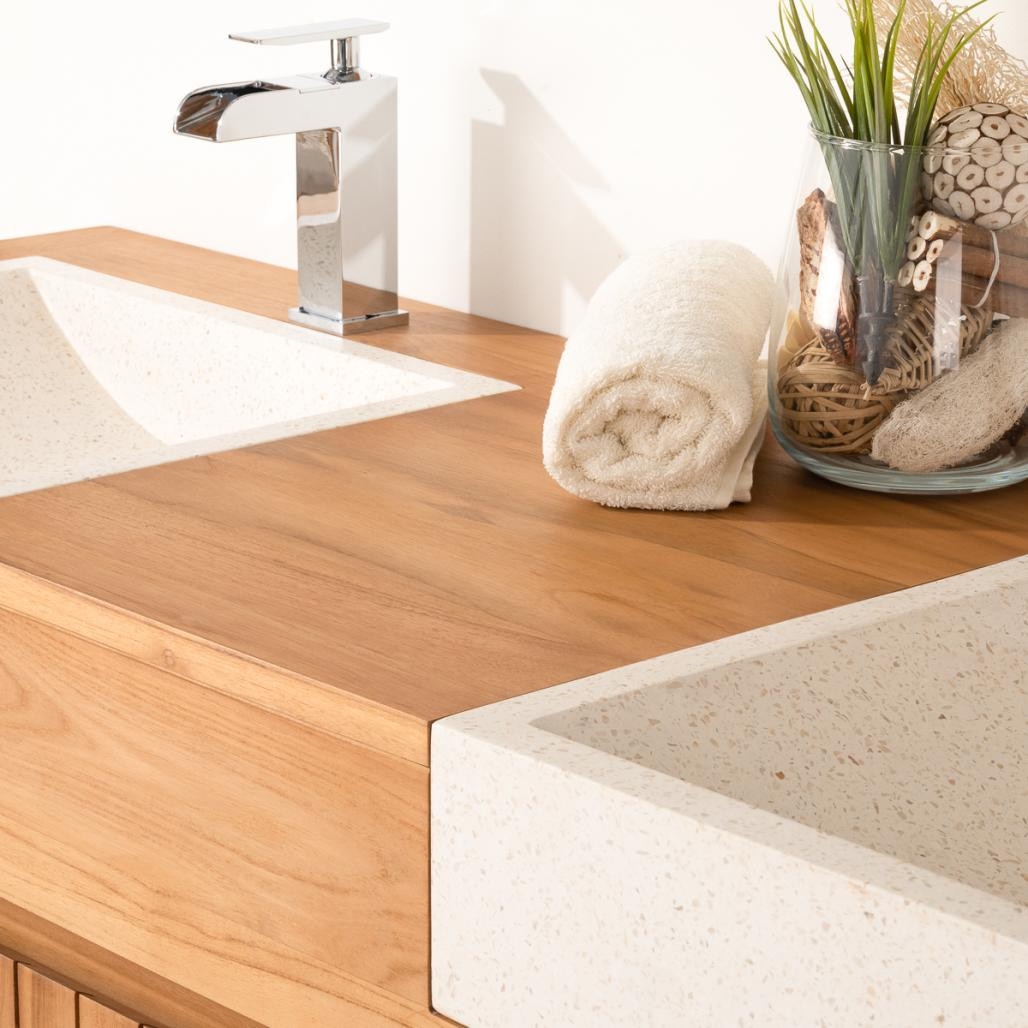 Meuble en teck et vasques de salle de bain Luxe 140 crème Meuble en teck et vasques de salle de bain Luxe 140 crème