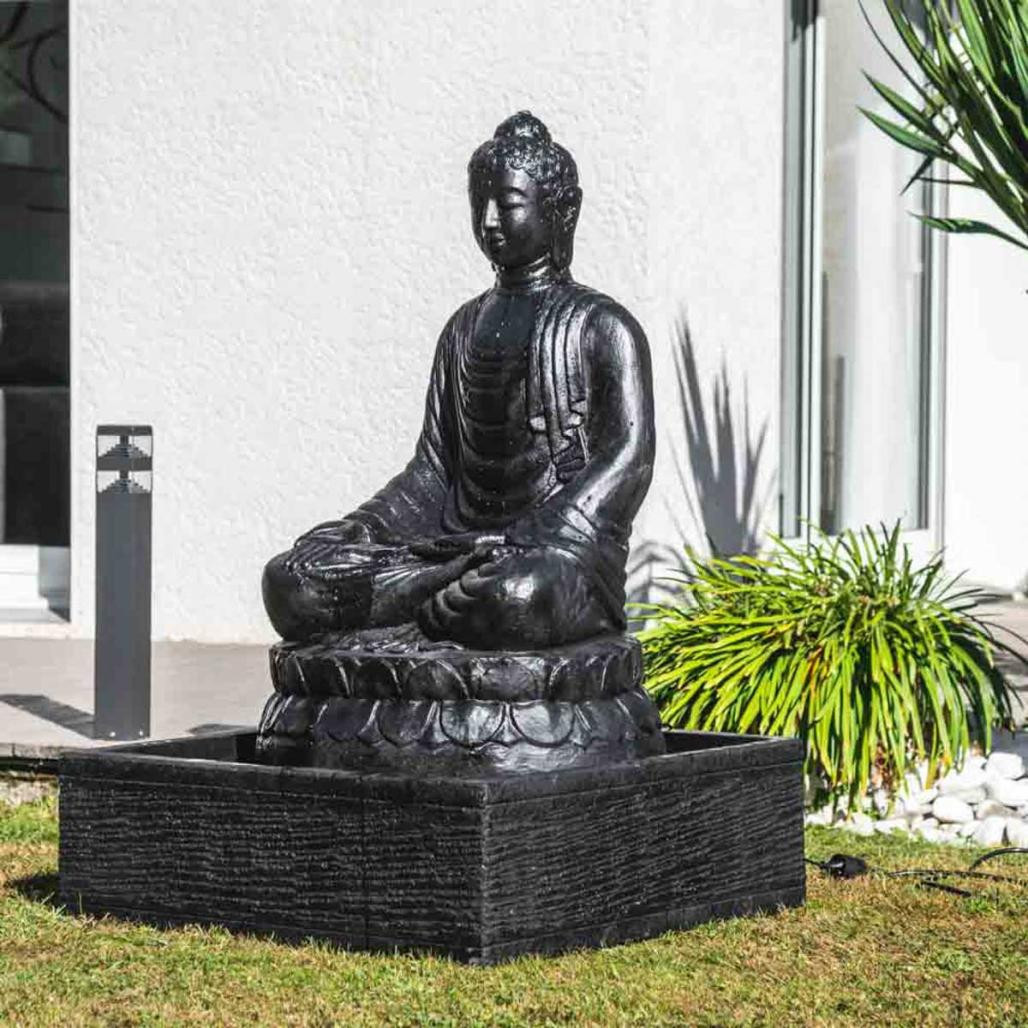 Fontaine de jardin bouddha assis 1 m 20 patiné noir Fontaine de jardin bouddha assis 1 m 20 patiné noir