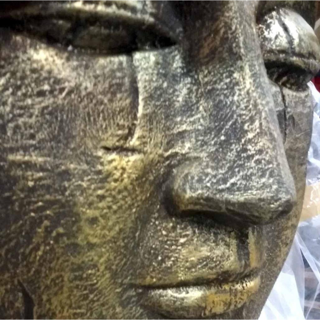 Fontaine de jardin tête de bouddha 1 m 30 doré