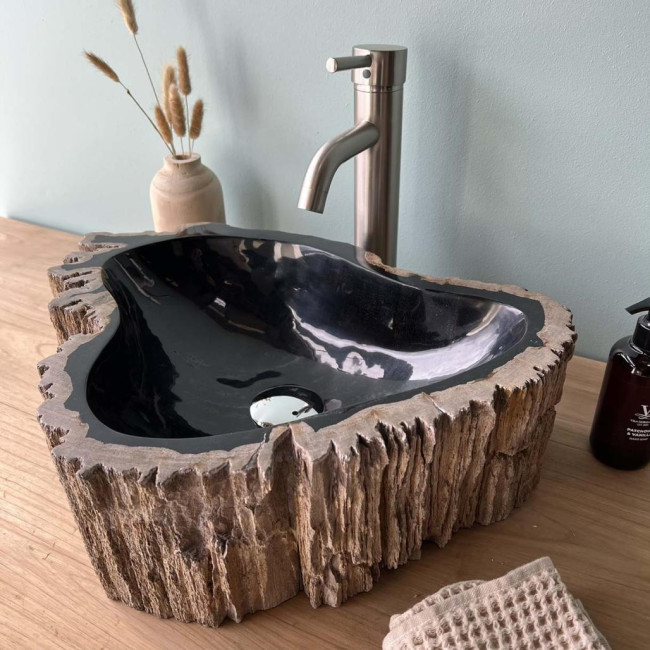Vasque de salle de bain en bois pétrifié fossilisé 50 cm