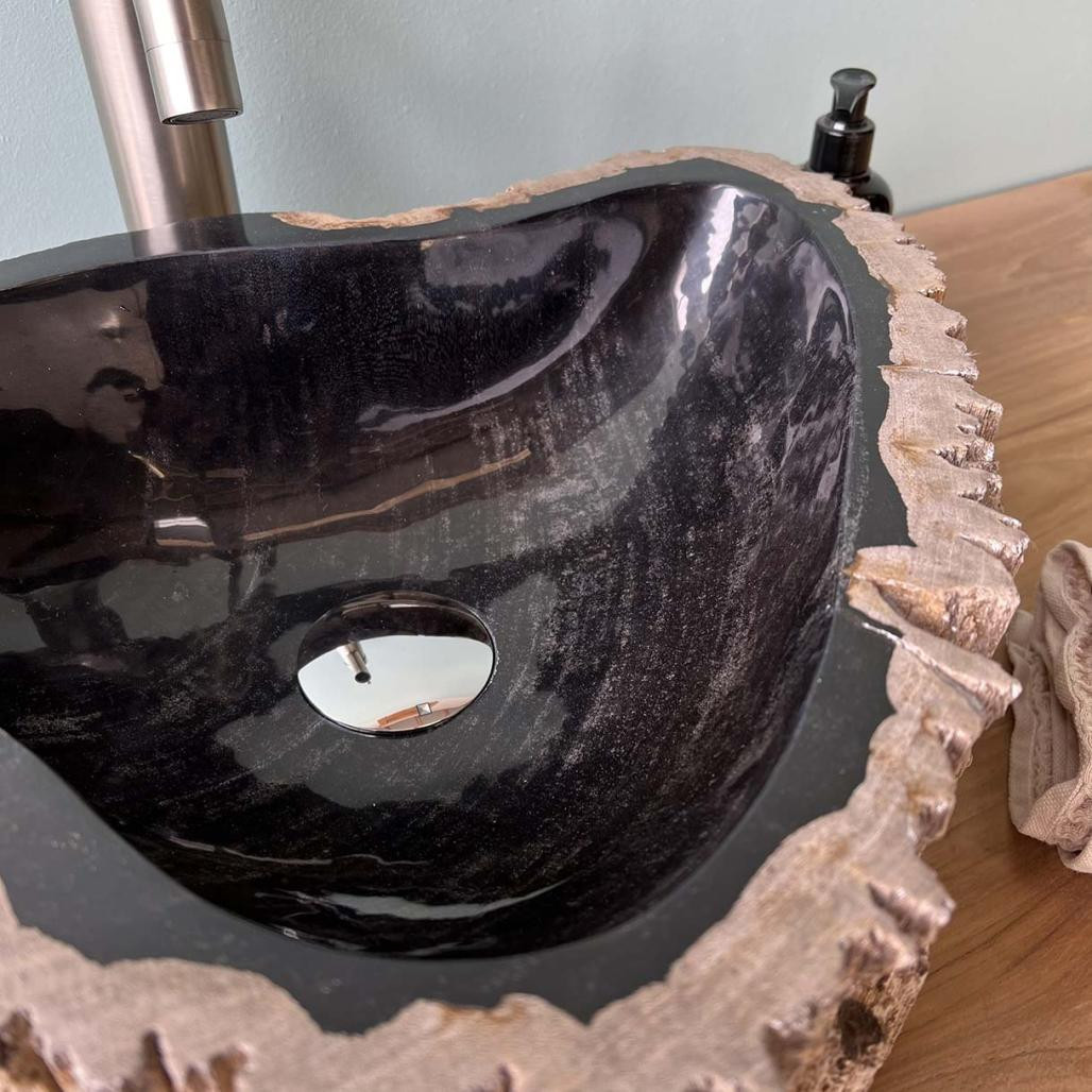 Vasque de salle de bain en bois pétrifié fossilisé 50 cm Vasque de salle de bain en bois pétrifié fossilisé 50 cm