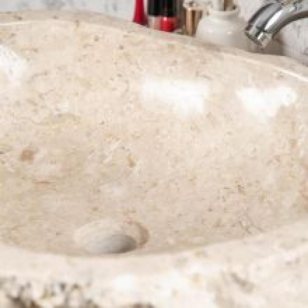 Grande vasque de salle de bain à poser Roc en marbre crème 45-55 cm Grande vasque de salle de bain à poser Roc en marbre crème 45-55 cm
