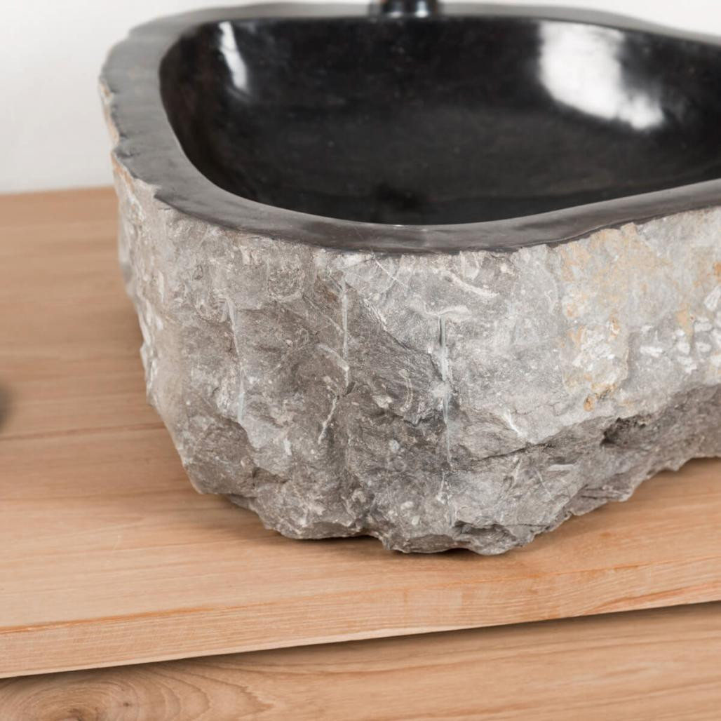 Grande vasque de salle de bain à poser Roc en marbre noir Grande vasque de salle de bain à poser Roc en marbre noir