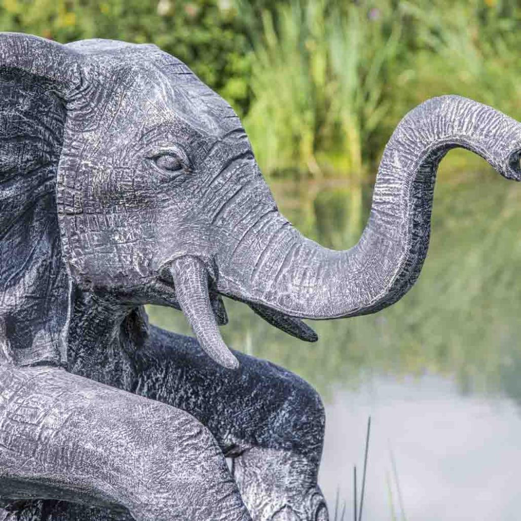 Statue éléphant patiné noir gris assis 95 cm