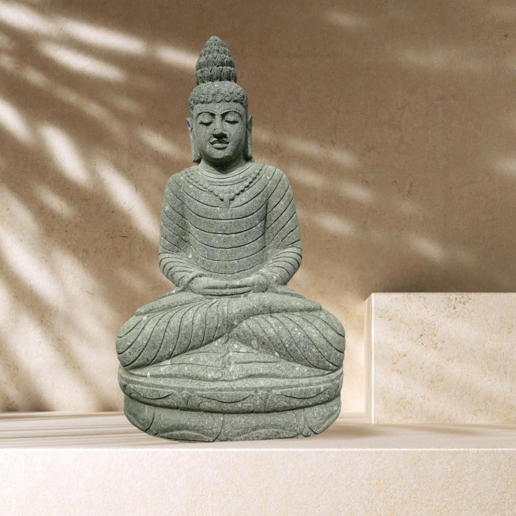 Statue en pierre volcanique collier déco zen de jardin 1m20