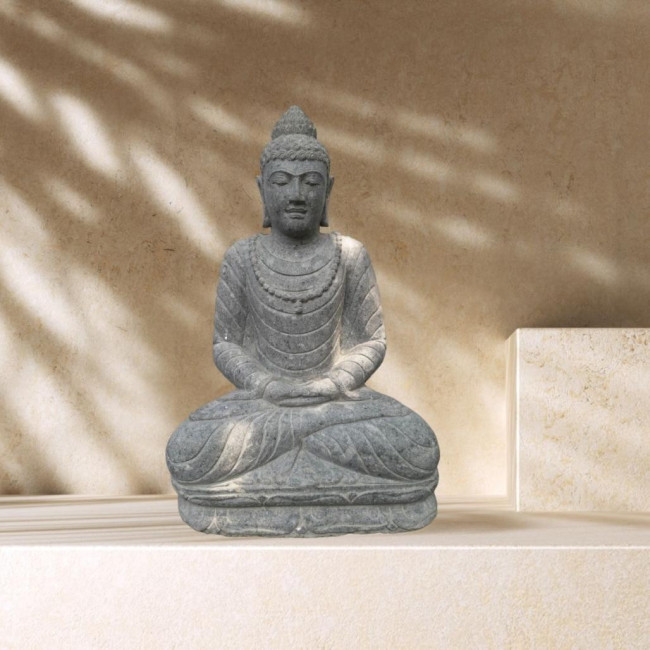 Sculpture de jardin en pierre volcanique de bouddha collier 1m