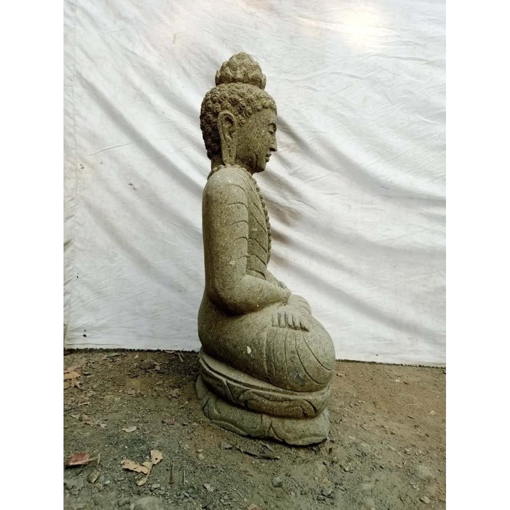 Sculpture de jardin en pierre volcanique de bouddha collier 1m