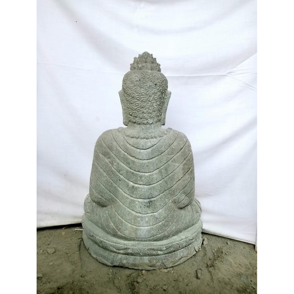 Statue de bouddha en pierre assis jardin zen collier 50 cm Statue de bouddha en pierre assis jardin zen collier 50 cm