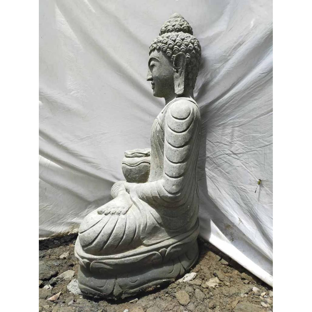 Statue de bouddha en pierre jardin zen position offrande 1,20 m Statue de bouddha en pierre jardin zen position offrande 1,20 m