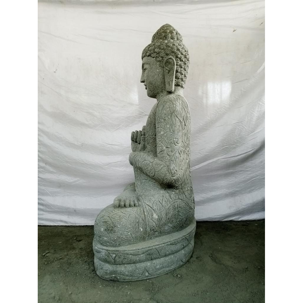 Statue de bouddha en pierre volcanique de jardin position chakra 1m Statue de bouddha en pierre volcanique de jardin position chakra 1m